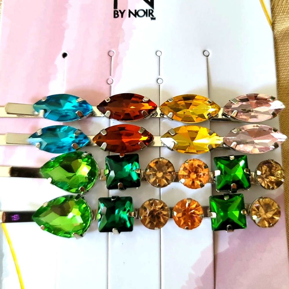 NWT Silver Plated Multicolor Crystal Hair Pins (2 sets)